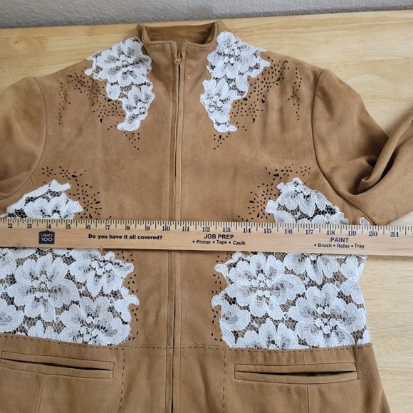 Neiman Marcus exclusive Jacket ten Suede Leather cutout Lace Sz 12 - Picture 12 of 12